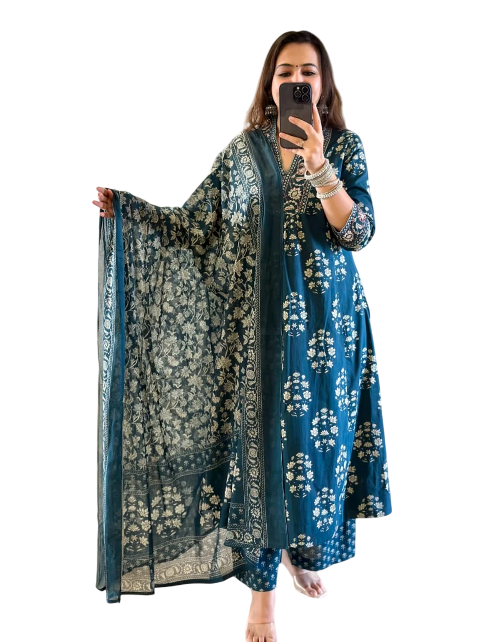 Bloom Boldly ? XXL Cotton Dress with Beautiful Embroidery & Print(XL)